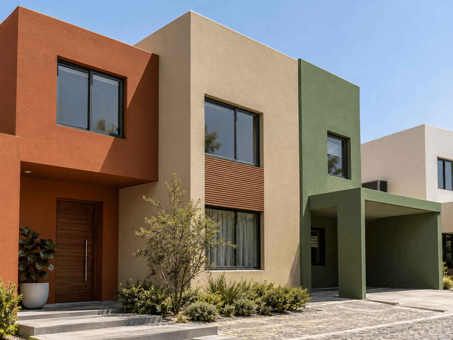 Fachadas color terracota, arena y verde: la paleta 2027 que deja atrás el blanco en el exterior